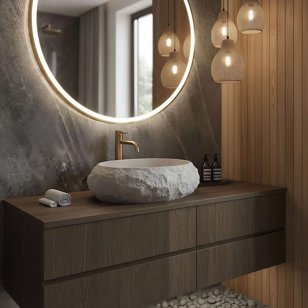 Rea Mika Beige, umývadlo na dosku 480x380x155 mm, imitácia kameňa-béžová, REA-U4332