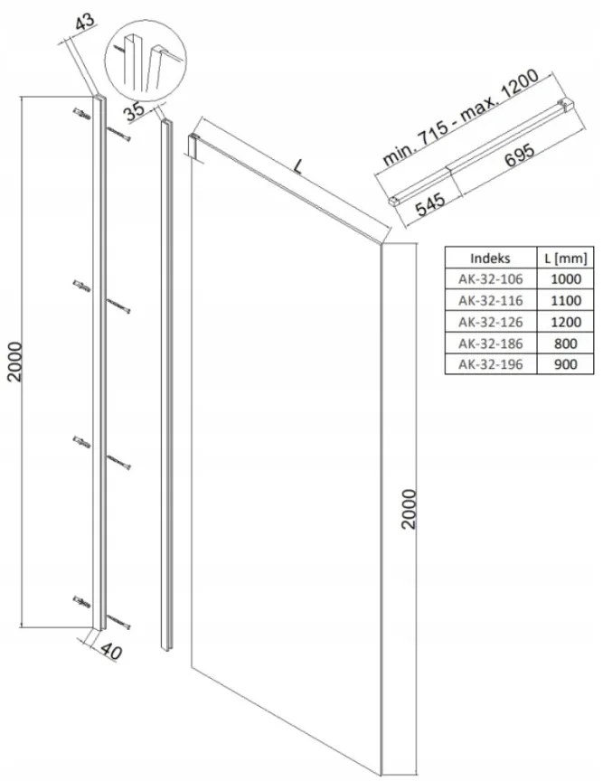 Invena Walk-In, sprchová zástena 90X200cm, 8mm číre sklo, chrómový profil, INV-AK-32-196-O