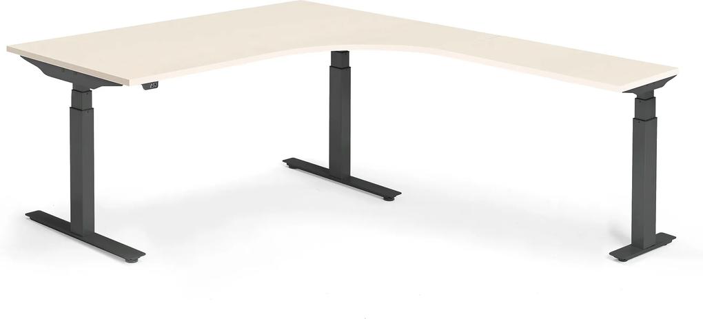 Výškovo nastaviteľný stôl Modulus, rohový, 1600x2000mm, breza/čierna