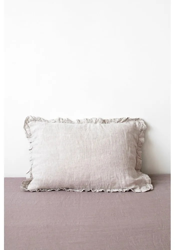 Prírodná ľanová obliečka na vankúš s riaseným lemom Linen Tales, 50 x 60 cm