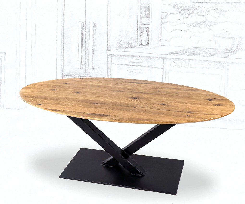 Wooded Jídelní stůl London ROUNDED z masivu DUB Velikost stolu: 220 x 100 cm, Barva kovu: Černá