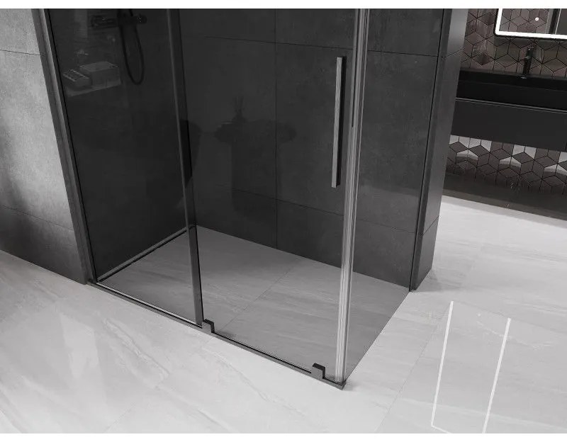 Mexen Velar, sprchový kút s posuvnými dverami 150 x 80 cm, 8mm šedé sklo, grafit brúsený, 871-150-080-41-66