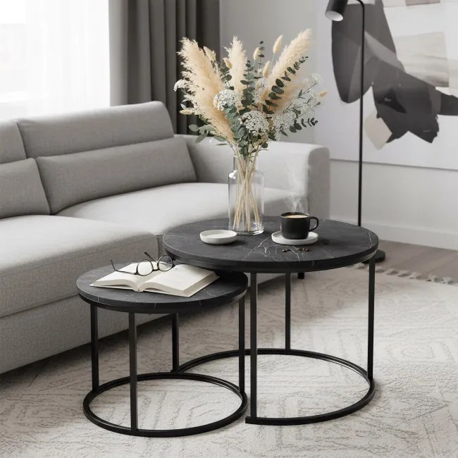 Sada 2 konferenčných stolíkov GALEN čierny mramor