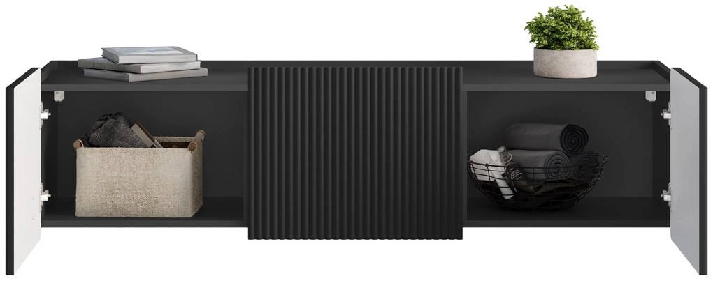 Závesný TV stolík Malmi 150 cm - čierny mat / čierna