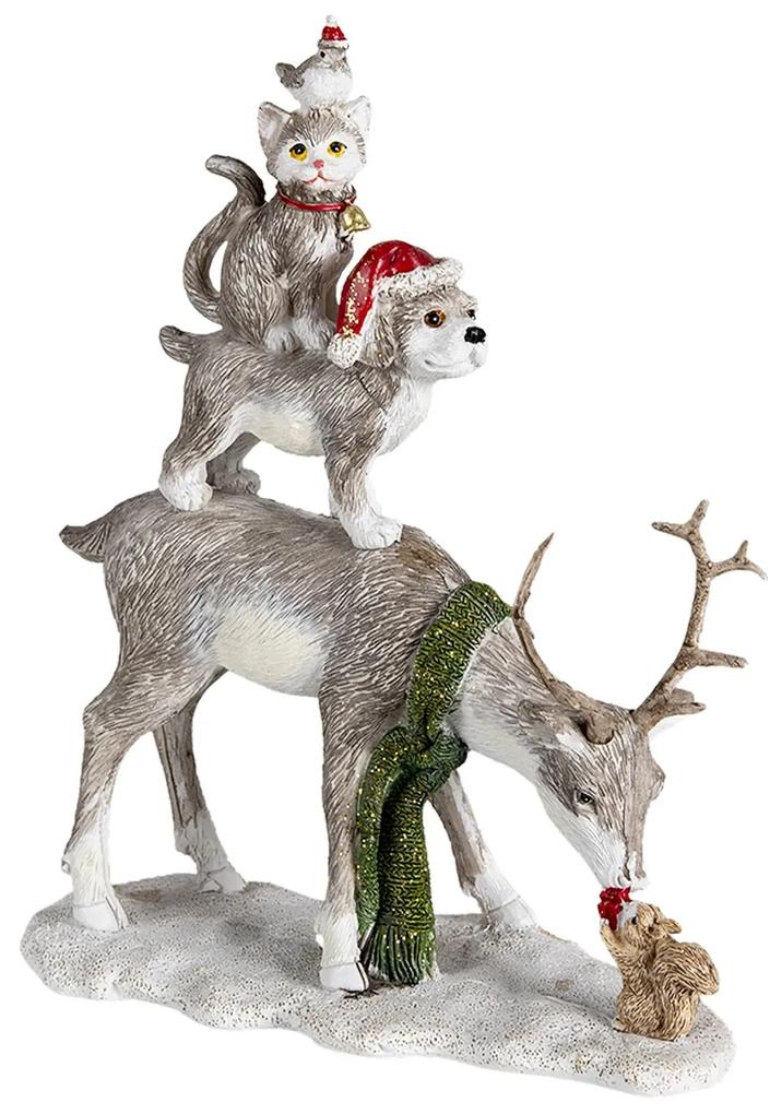 Dekoratívne soška jeleňa so zvieratkami vo vianočných čiapkach - 17 * 9 * 21 cm