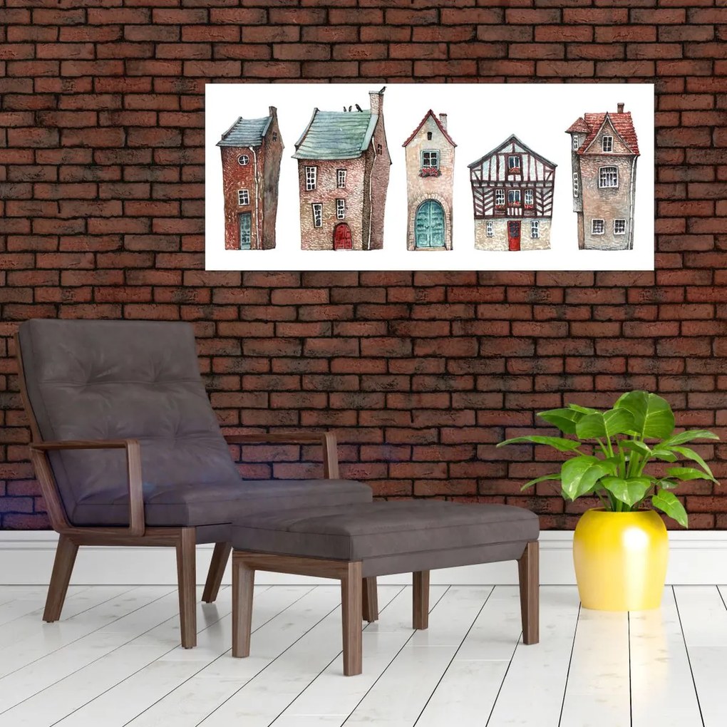 Obraz - Akvarelové domčeky (120x50 cm)