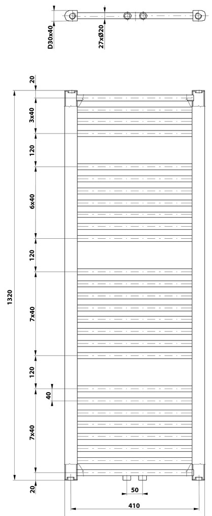Aqualine Aqualine, DIRECT vykurovacie teleso s bočným pripojením 450x1320 mm, 594 W, biela, ELM34T