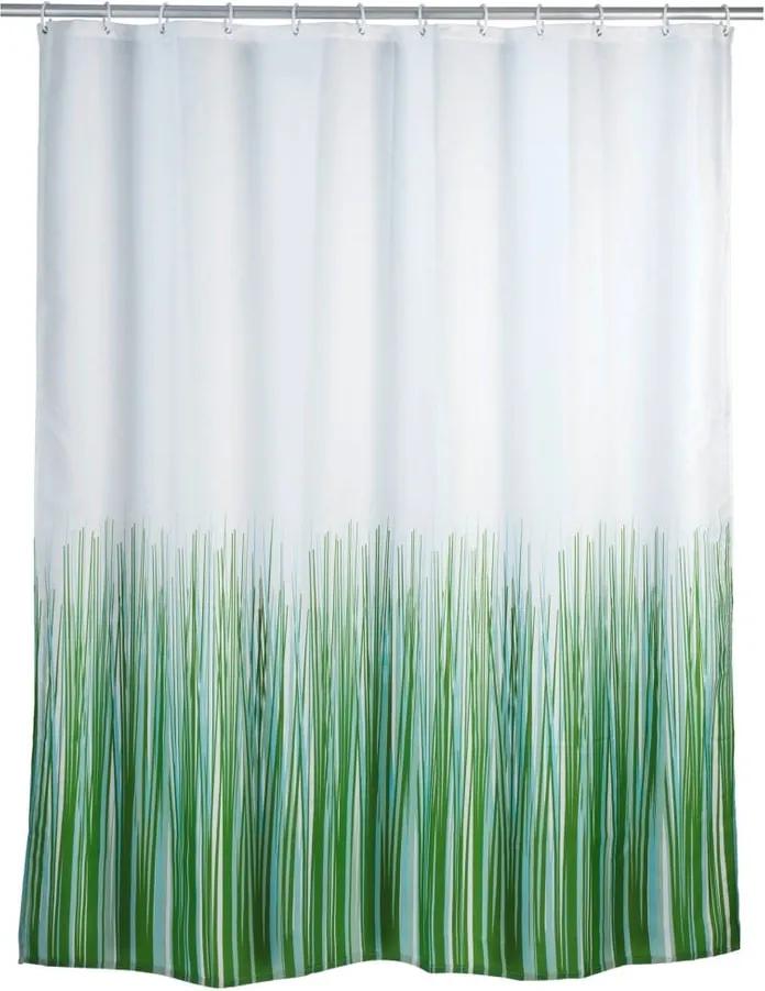 Zeleno-biely sprchový záves Wenko Nature, 180 x 200 cm