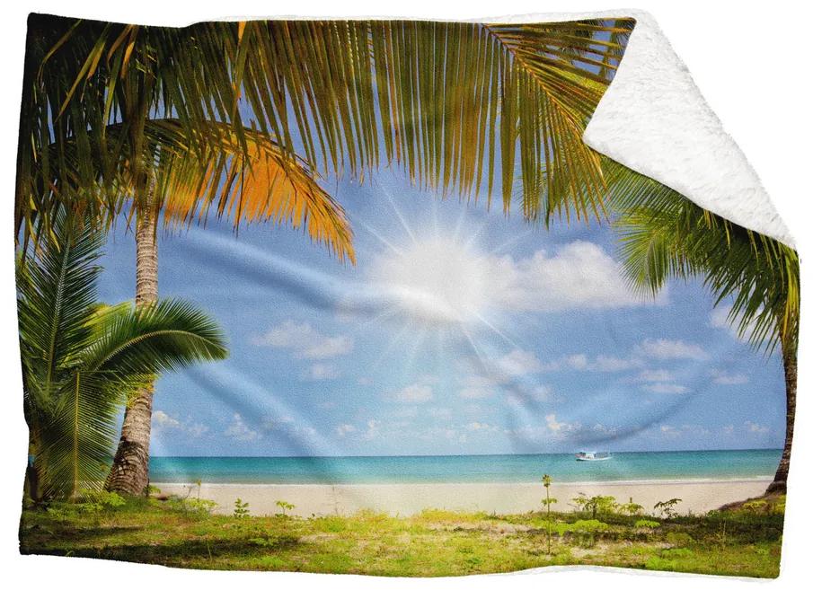 Deka Palmy na pláži  (Rozmer: 150 x 120 cm, Podšitie baránkom: ÁNO)
