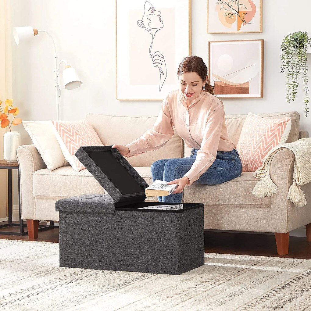 Taburetka 80 L, lavica s úložným priestorom, nosnosť 300 kg, tmavosivá