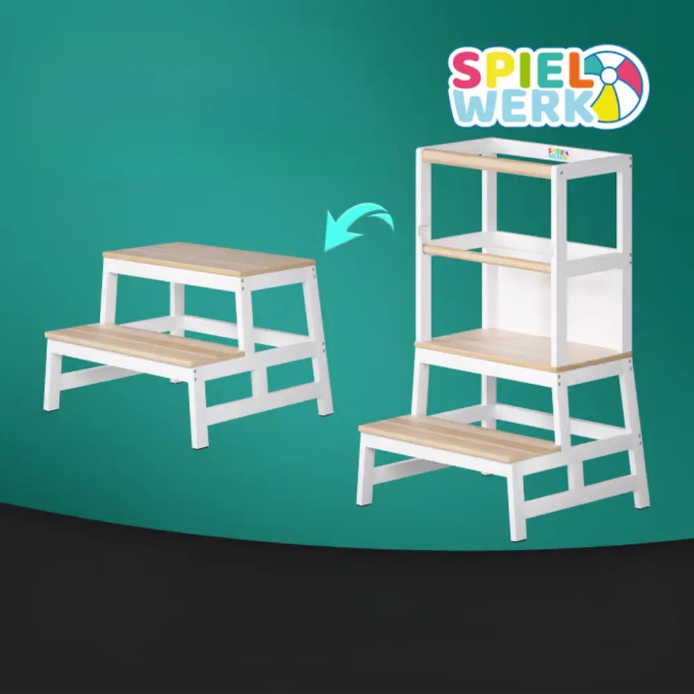 Spielwerk Učiaca veža PLAY borovica, 93x56x49, biela/prírodná hnedá