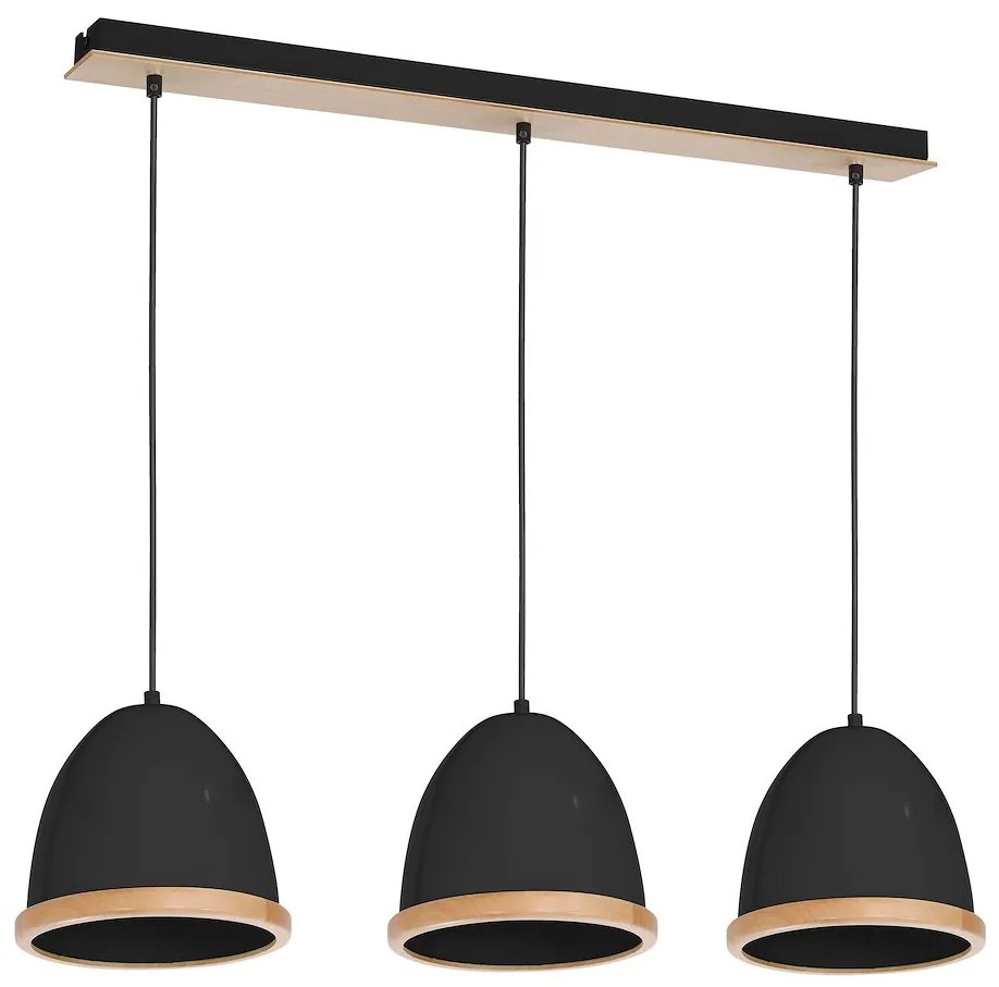 Závesné svietidlo Studio, 3x drevené/čierne kovové tienidlo, (fi 21cm), b/br