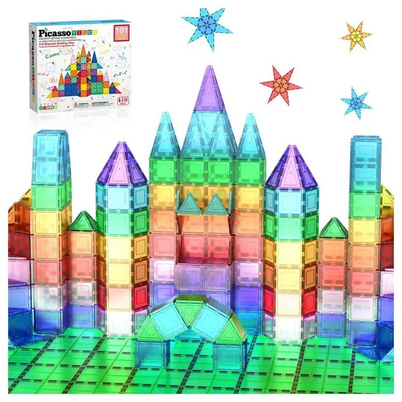 Magnetická stavebná sada PicassoTiles, 101 dielov,základné stavebné bloky