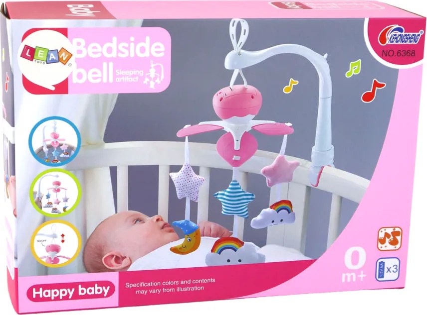 LEAN Toys Detská postieľka Carousel Baby Sound Sky Pink