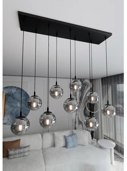 Luster na lanku COSMO 9xE14/10W/230V čierna/šedá