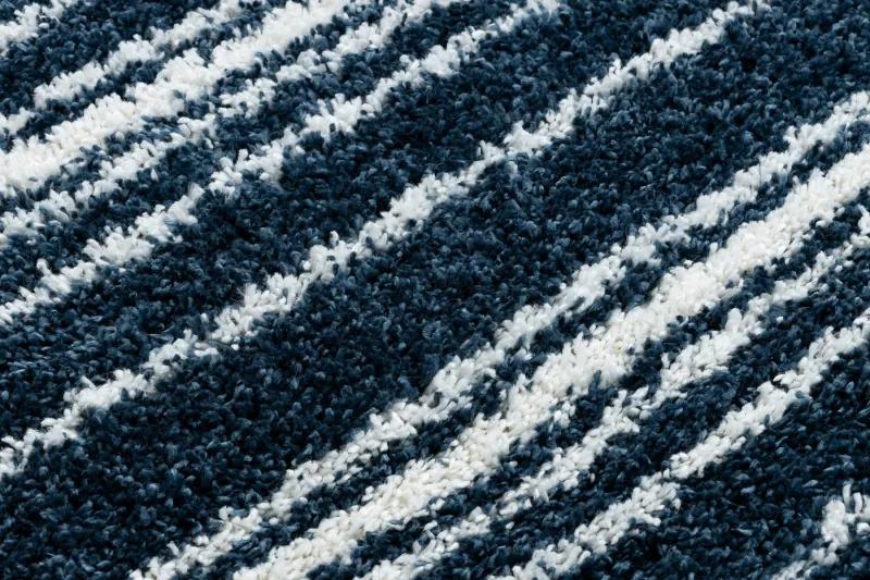 Koberec UNION 4080 Pruhy modrý / krémová strapce, Maroko Shaggy Veľkosť: 120x170 cm
