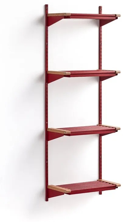 Regál na topánky JEPPE so 4 policami, základná sekcia, 1790x600x310 mm, červená/dub