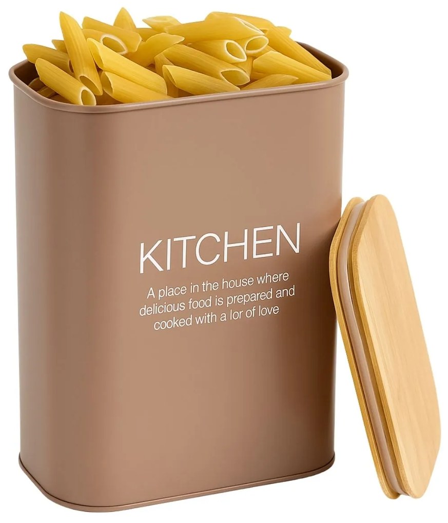 Zeller Present Plechová dóza s bambusovým vekom, mandľová KITCHEN ZELLER 3l - 17 x 12 x 25 cm