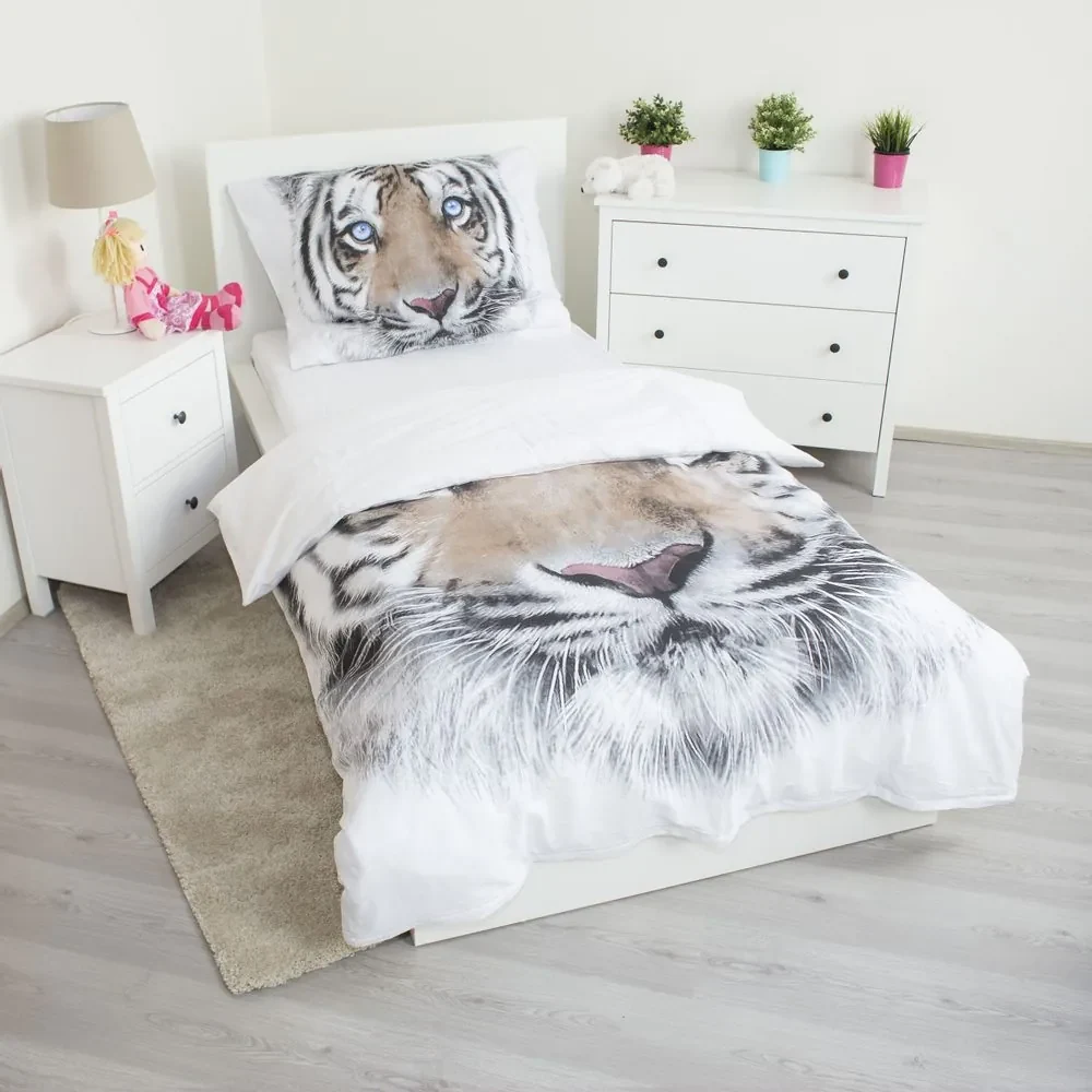 Jerry Fabrics Obliečky Biely tiger - Biela / šedá | 140 x 200 cm / 70 x 90 cm