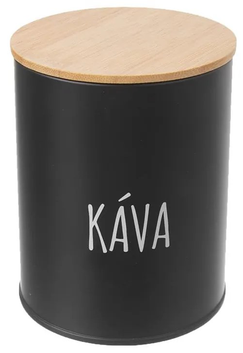 Dóza na kávu, plechová, čierna, s bambusovým viečkom, 0,8 l, KÁVA