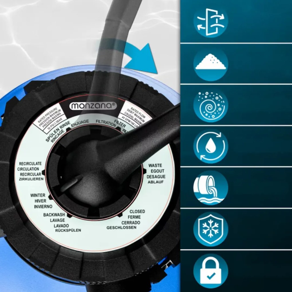 Piesková filtrácia k bazénu AQUA s predfiltrom, 13 200 l/h, modrá Monzana
