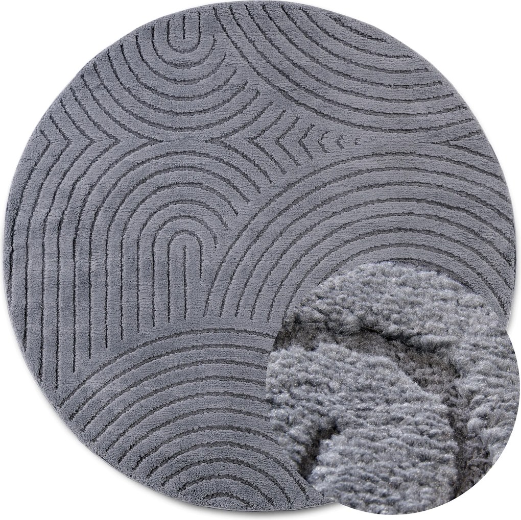 ELLE Decoration, Kusový koberec New York 106206 Antracite kruh, 200x200 (priemer) kruh, šedá, chodba / predsieň