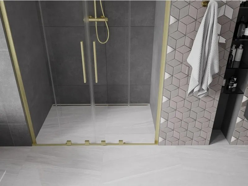 Mexen Velar L Duo, posuvné sprchové dvere do otvoru 160 cm, 8mm číre sklo, zlatá matná, 871-160-003-02-55