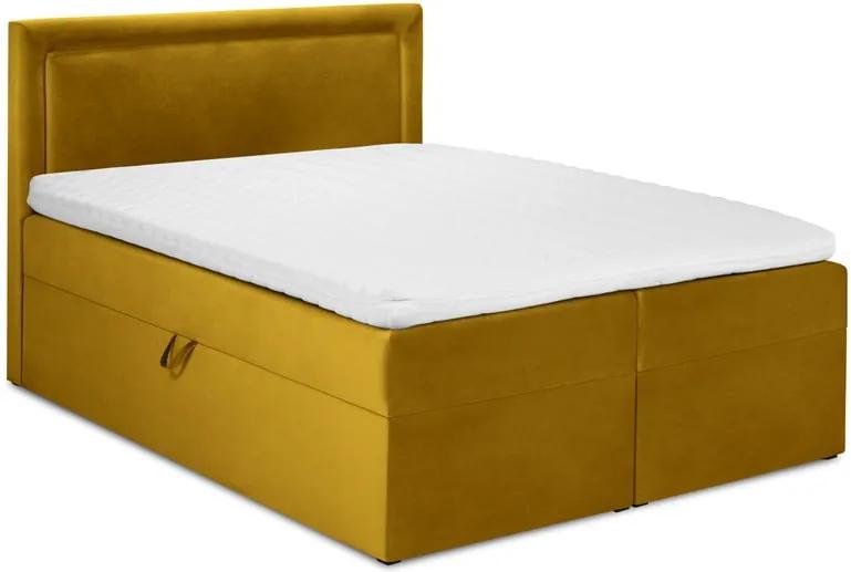 Horčicovožltá zamatová dvojlôžková posteľ Mazzini Beds Yucca, 160 x 200 cm
