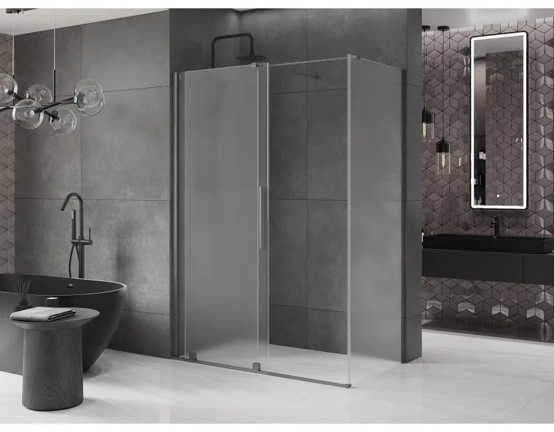 Mexen Velar, sprchový kút s posuvnými dverami 160 x 75 cm, 8mm sklo námraza, grafit brúsený, 871-160-075-31-66