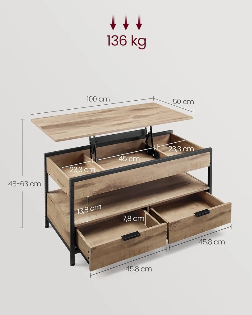 Konferenčný stolík s výškovým nastavením Vasagle Indigra ťaví hnedý/čierny