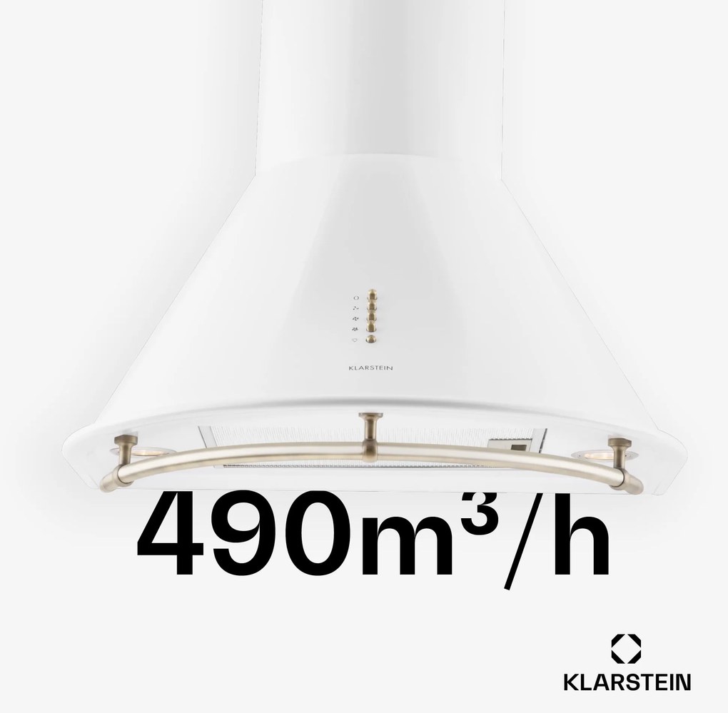 Klarstein Lumio Primo, digestor, 60 cm, komínový, 490 m³/h, retro dizajn, nehrdzavejúca oceľ, biely