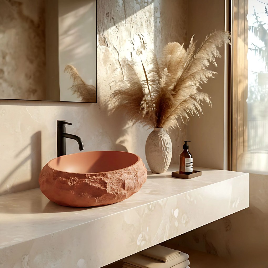 Umývadlo na dosku z kompozitného kameňa REA MIKA TERRACOTTA 50x38 cm, oranžová