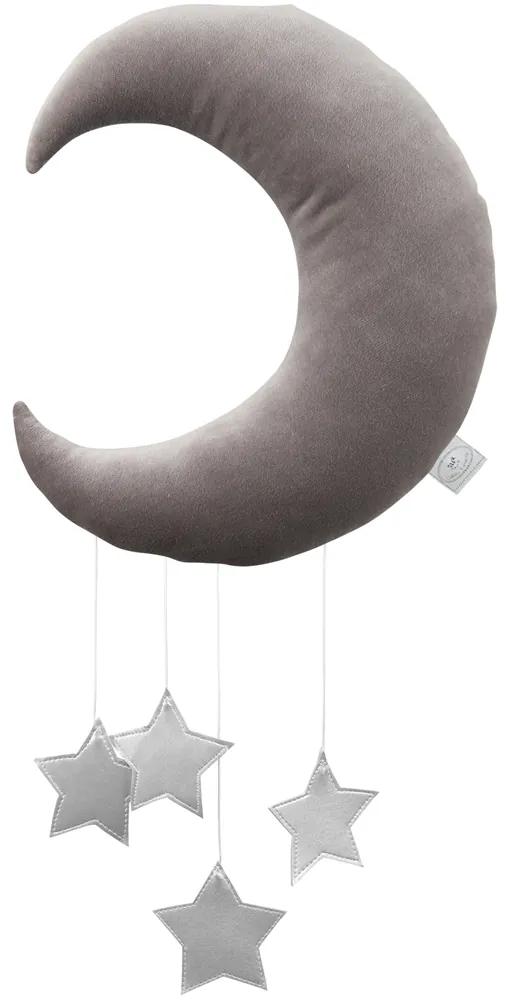 Cotton &amp; Sweets Dekoratívny mesiac sivá so striebrom 26x9x32cm