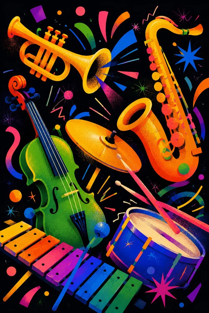 Hudobné nástroje - Metalický obraz 60x40cm