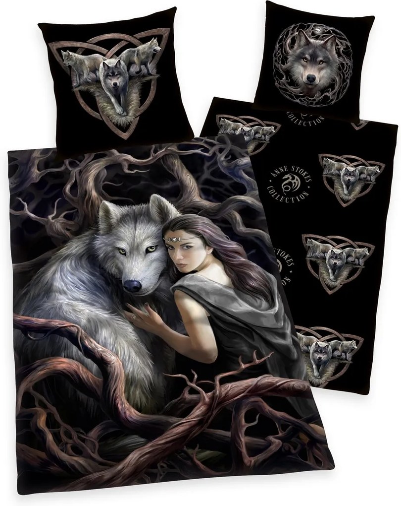 Herding Detské bavlnené obliečky Anne Stokes Collection Wolf, 135 x 200 cm, 80 x 80 cm