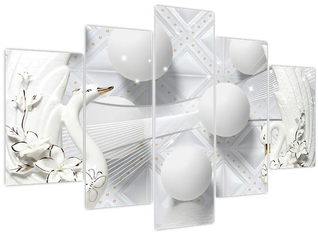 Obraz - Zlatá labuť na vode (150x105 cm)