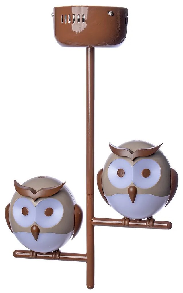 Detské stropné svietidlo Owl, 2x hnedé plastové tienidlo, br