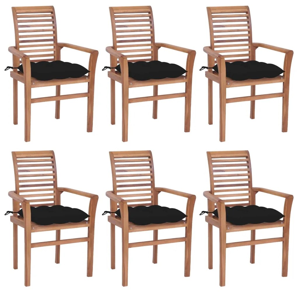 Jedálenské stoličky 6 ks čierne sedáky tíkový masív 3072968