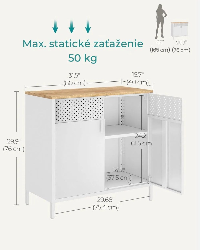 Kovová úložná skrinka BRIX, 76x80x40cm, hnedá/biela SongmicsHome