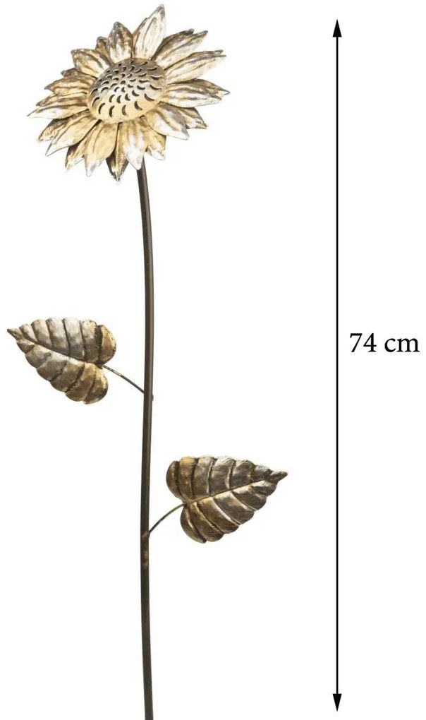 Zapichovacia záhradná dekorácia Flowers, sada 3ks, 74 cm, kov, zlatá