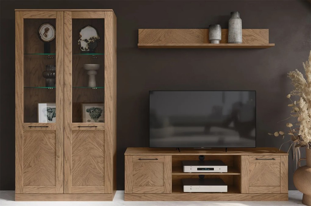 Vitrína Cozy 10 z masivu s LED osvětlením 65 cm dub Rustikal