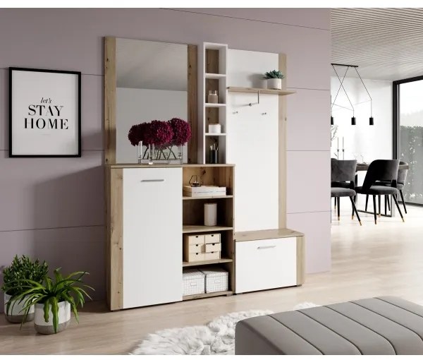 Predsieňová stena s zrkadlom KEVIN hnedá/biela