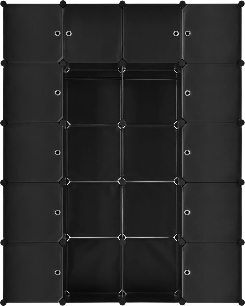 Eshopist Šatníková skriňa s 20 variabilnými boxmi v čiernej farbe, 140 × 35 × 175 cm