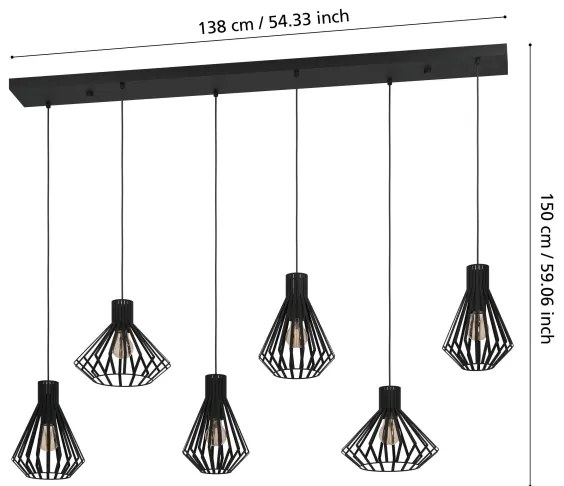 Eglo 390126 - Luster na lanku BASIDANO 6xE27/40W/230V čierna