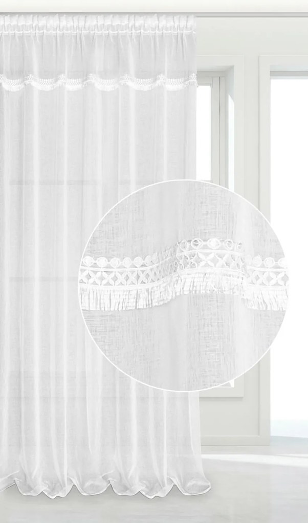Záclona na riasiacej páske BOHO biela Rozmer: 300x270 cm
