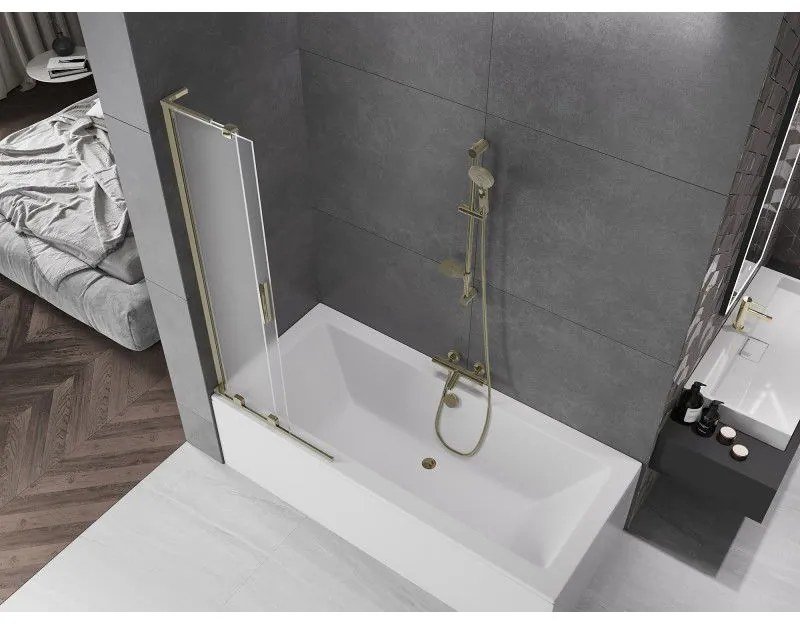 Mexen Velar L, 2-krídlová posuvná vaňová zástena 75 x 150 cm, 8mm sklo námraza, zlatá lesklá, 896-075-003-31-50