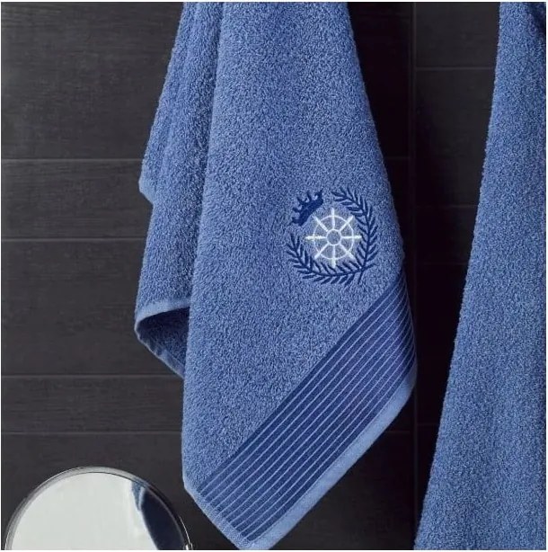 Modrý bavlnený župan a uterák v súprave veľkosť S/M – Mila Home