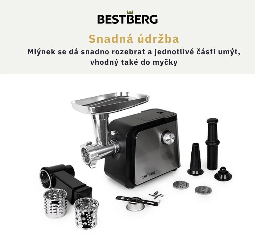 Elektrický mlynček na mäso BestBerg BBM-2500 / 2500 W / čierna/strieborná