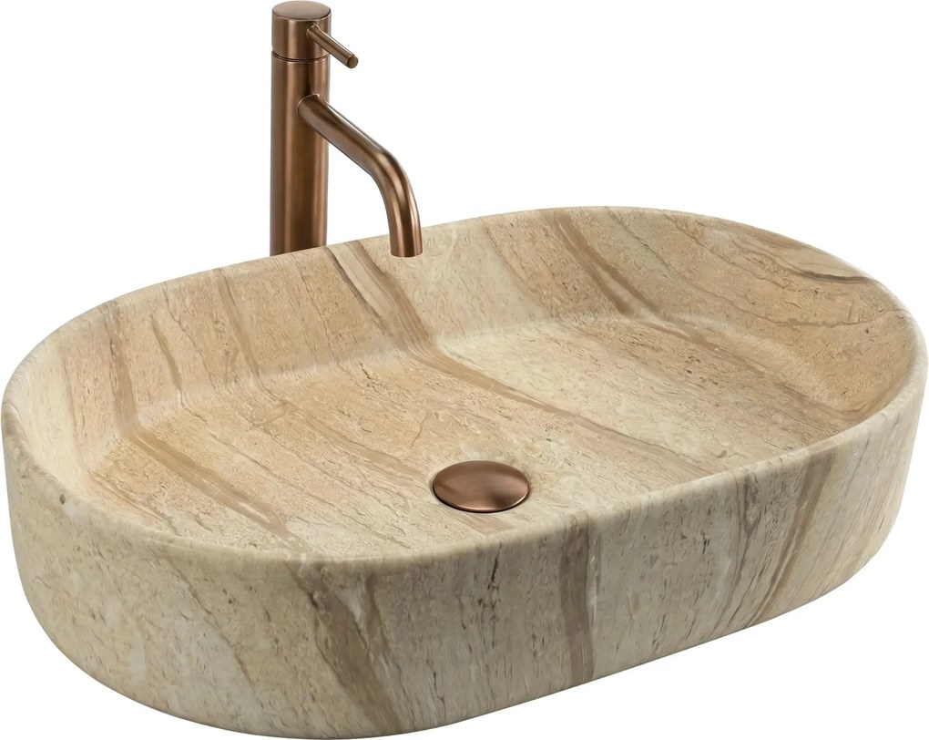 Keramické umývadlo na dosku REA NADIA 60 SAHARA 61x38,5 cm, béžový mramor