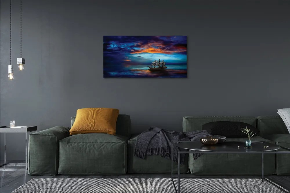 Obraz canvas Zamračené morská loď večer 125x50 cm